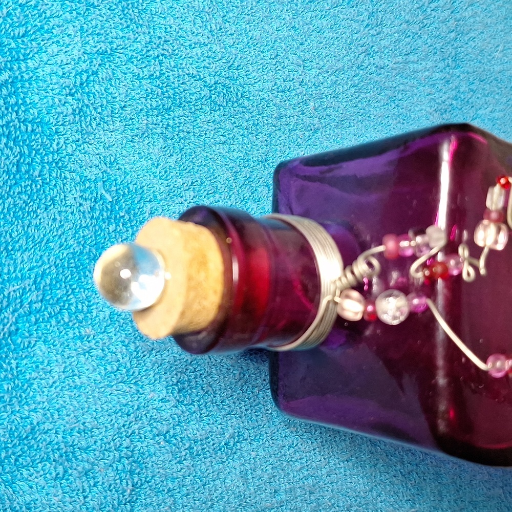Pink Glass Decorative Bottle, Fushia, Bright Pink, Cute Decor With Beads - Picture 4 of 11